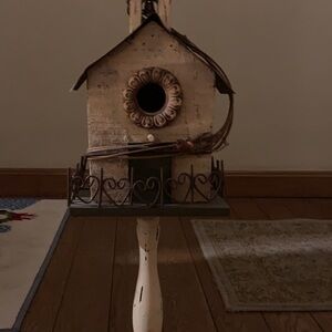 Rustic Wooden Birdhouse with Heart Accents